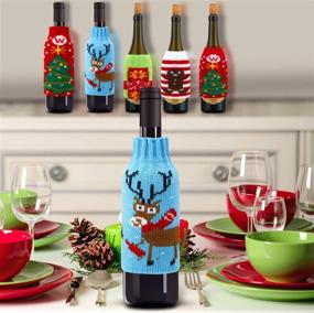 img 3 attached to 🎅 Boao 6 Sets Christmas Wine Bottle Covers | Knit Sweater Wine Bottle Dresses | Santa, Reindeer, Snowman Wine Bottle Covers for Christmas Decor | Sweater Party Decorations (Style 4)