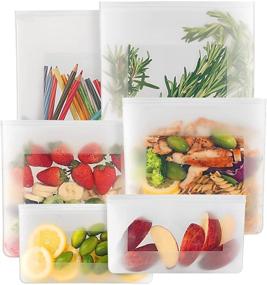 img 4 attached to 🥡 Reusable Platinum Silicone Food Storage Bags - Full Set of 6 | Cook, Sous Vide, Freeze, and Store Food with Leakproof Lunch Bags | Dishwasher Safe