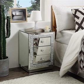 img 3 attached to 💎 Stunning Mirrored Nightstand with Crystal End Table: Luxurious Bedroom Accent Cabinet by Mireo Furniture