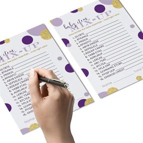 img 1 attached to 🔮 Purple and Gold Word Scramble Game (25 Pack) - Fun Unscramble Activity Cards for Girls Baby Shower Games, Gender Reveal Party, Mermaid & Princess Theme