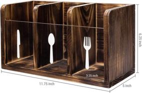 img 1 attached to 🍴 Rustic Torched Dark Brown Wood Dining Utensils Flatware Holder Caddy Organizer Box: Fork, Spoon, and Knife Labels Included