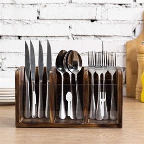 img 3 attached to 🍴 Rustic Torched Dark Brown Wood Dining Utensils Flatware Holder Caddy Organizer Box: Fork, Spoon, and Knife Labels Included