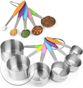 img 4 attached to 🔧 Upgrade Your Kitchen with the New Version! Laxinis World 11 Piece Measuring Cups and Spoons Set - Sturdy Stainless Steel, Stackable 6 Cups and 5 Spoons with Soft Silicone Handles for Dry and Liquid Ingredients