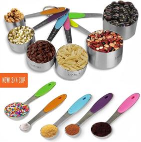 img 2 attached to 🔧 Upgrade Your Kitchen with the New Version! Laxinis World 11 Piece Measuring Cups and Spoons Set - Sturdy Stainless Steel, Stackable 6 Cups and 5 Spoons with Soft Silicone Handles for Dry and Liquid Ingredients