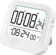 kitchen timer and alarm clock with pomodoro interval feature, magnetic tomato countdown stopwatch, multiple modes: vibration, flashing, and loud, 12h/24h seconds, white backlight, 3 alarm groups logo