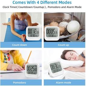 img 3 attached to Kitchen Timer and Alarm Clock with Pomodoro Interval Feature, Magnetic Tomato Countdown Stopwatch, Multiple Modes: Vibration, Flashing, and Loud, 12H/24H Seconds, White Backlight, 3 Alarm Groups