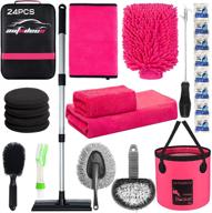 complete car detailing set: autodeco 24pcs car cleaning kit with long handle window scraper, 5gallon pink collapsible bucket, larger towels, wash mitt & durable canvas bag for effective car wash logo