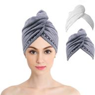 2 pack quick-drying hair towels set - white & gray microfiber hair wraps for women logo