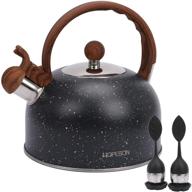 🔥 premium stovetop whistling tea kettle, 2.8 quart teapot with wooden anti-heat handle, loud whistle, and 2 tea leakers logo
