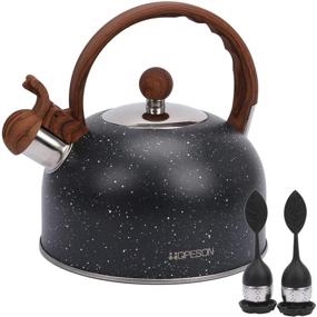 img 4 attached to 🔥 Premium Stovetop Whistling Tea Kettle, 2.8 Quart Teapot with Wooden Anti-Heat Handle, Loud Whistle, and 2 Tea Leakers