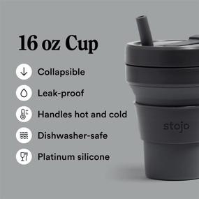 img 3 attached to 🌍 Stojo Collapsible Travel Cup With Straw - Carbon, 16oz / 470ml - Reusable Silicone Bottle for Hot and Cold Drinks - Portable Pocket Size - Ideal for Camping and Hiking - Microwave & Dishwasher Safe