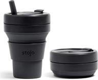 🌍 stojo collapsible travel cup with straw - carbon, 16oz / 470ml - reusable silicone bottle for hot and cold drinks - portable pocket size - ideal for camping and hiking - microwave & dishwasher safe logo