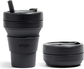 img 4 attached to 🌍 Stojo Collapsible Travel Cup With Straw - Carbon, 16oz / 470ml - Reusable Silicone Bottle for Hot and Cold Drinks - Portable Pocket Size - Ideal for Camping and Hiking - Microwave & Dishwasher Safe