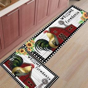 img 2 attached to 🏠 Z&L Home 2-Piece Kitchen Rugs: Non-Slip Rubber Backing Floor Carpet Set with Wood Barn Windmill, Rooster, and Sunflower Design