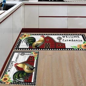 img 3 attached to 🏠 Z&L Home 2-Piece Kitchen Rugs: Non-Slip Rubber Backing Floor Carpet Set with Wood Barn Windmill, Rooster, and Sunflower Design