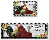 🏠 z&l home 2-piece kitchen rugs: non-slip rubber backing floor carpet set with wood barn windmill, rooster, and sunflower design логотип