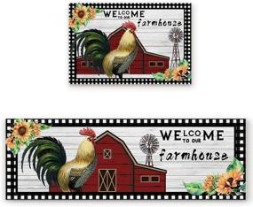 img 4 attached to 🏠 Z&L Home 2-Piece Kitchen Rugs: Non-Slip Rubber Backing Floor Carpet Set with Wood Barn Windmill, Rooster, and Sunflower Design