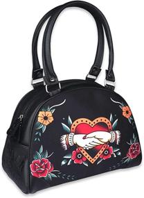 img 1 attached to 👜 Liquorbrand Faux Leather Bowler Purse: Dark Goth Retro Tattoo Print Ladies Bag