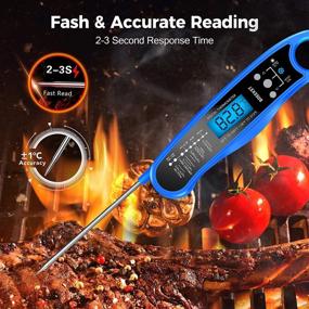 img 3 attached to BREEKET 2 in 1 Instant Read Meat Thermometer - Fast & Precise Digital Food Thermometer with Backlight, Magnet, Calibration, and Dual Foldable Probe for Deep Fry, BBQ, Grill (Blue)