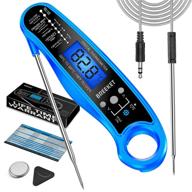 breeket 2 in 1 instant read meat thermometer - fast & precise digital food thermometer with backlight, magnet, calibration, and dual foldable probe for deep fry, bbq, grill (blue) logo