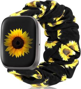 img 4 attached to 🌻 Резиновые браслеты Scrunchie совместимы с Versa 2 для женщин, эластичные заменяемые браслеты для Fitbit Versa Series (модель C Sunflower S)