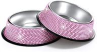🐾 savori small pink dog bowls - handcrafted rhinestone bling, stainless steel double food water feeder for puppies, cats, and small dogs logo