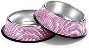 img 1 attached to 🐾 Миски для собак SAVORI розового цвета - ручная работа с кристаллами, нержавеющая сталь, двойные миски для пищи и воды для щенков, кошек и маленьких собак