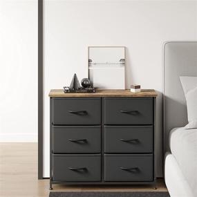 img 2 attached to 🗄️ FEZIBO 6-Drawer Dresser Organizer: Stylish Steel Frame and Wood Top for Bedroom, Hallway, Entryway, Closets - Dark Black Furniture Storage Tower