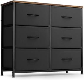 img 4 attached to 🗄️ FEZIBO 6-Drawer Dresser Organizer: Stylish Steel Frame and Wood Top for Bedroom, Hallway, Entryway, Closets - Dark Black Furniture Storage Tower
