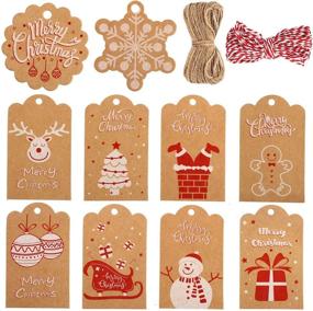 img 4 attached to 🎁 VEYLIN 100Pcs Christmas Kraft Paper Gift Tags with Ribbon: Ideal Xmas Party Favor Wrap Cards