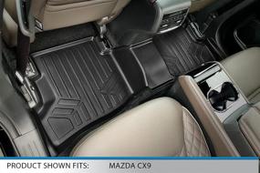 img 1 attached to 🚗 Коврики с индивидуальной посадкой для Mazda CX-9 2016-2021 года с вторым рядом кресел или наборной сиденьей и центральной консолью - набор двухрядных лицевых вставок Smartliner в черном цвете.