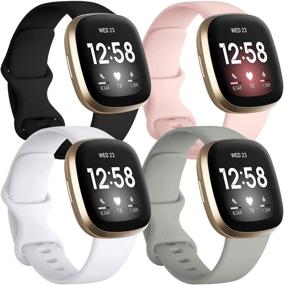 img 4 attached to 🌈 Getino 4 Pack Bands: Waterproof and Durable Silicone Straps for Fitbit Sense and Versa 3 – Adjustable Replacement Wristbands for Women and Men (Small) in Black/Gray/Pink/White