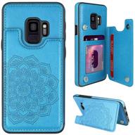 mmhuo samsung galaxy s9 case with card holder: flower magnetic flip wallet case for women, blue - full phone protection logo