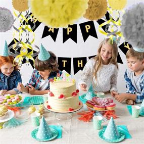 img 3 attached to 🎉 Happy Birthday Banner in Black, includes 6 Tissue Pom Poms (2 Gold, 2 Yellow, 2 Silver) and 6 Swirls (3 Gold, 3 Silver) for Stunning Birthday Decorations