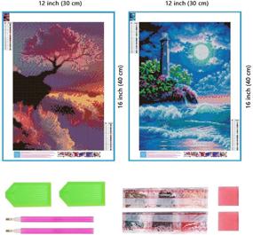 img 2 attached to 🖌️ Full Drill DIY Rhinestone Diamond Painting Set - 5D Craft by Number Kits for Home Decoration - 2 Pack by Yomiie: Cloud Tree (12x16inch) and Seaside Lighthouse (12x16inch)