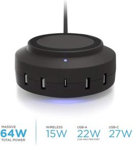 img 2 attached to ChargeHub X5+ Elite 3015: 15W Wireless Charger & 5-Port USB Charging Station with Quick Charge for iPhone & Galaxy (Black)