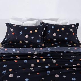 img 3 attached to 🛏️ Kids Twin Bed Sheet Set - KFZ Solar System Planets Navy Blue - 4 Piece Bed Sheets with Fitted Sheet, Flat Sheet, and Pillow Covers - Soft Brushed Microfiber Mattress Set for Room Decor