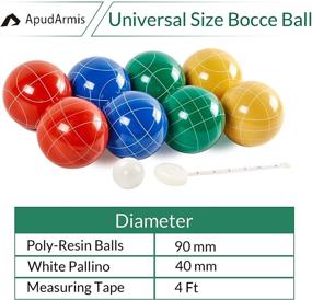 img 3 attached to 🎾 ApudArmis Bocce Ball Set - Outdoor Family Game for Backyard, Lawn, Beach - Set of 8 Poly-Resin Balls & 1 Pallino - Includes Nylon Carrying Case & Measuring Rope (90mm)