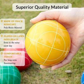 img 2 attached to 🎾 ApudArmis Bocce Ball Set - Outdoor Family Game for Backyard, Lawn, Beach - Set of 8 Poly-Resin Balls & 1 Pallino - Includes Nylon Carrying Case & Measuring Rope (90mm)