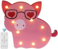 🐷 dimmable led pig marquee signs - remote timer piggy decor night light table lamp for children, kids, girls, bedroom, home christmas gift decorations логотип