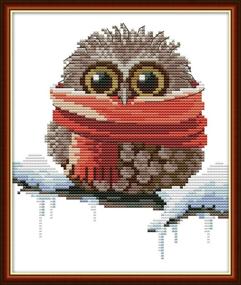 img 4 attached to Maydear Cross Stitch Kits: Owl with Scarf - Beginner's DIY Embroidery Starter Kit, Stamped, 11CT, 3 Strands, 9.4×11 inch