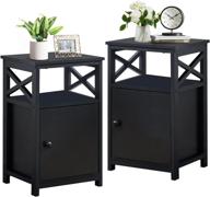 🛋️ vecelo set of 2 antique black end side tables with storage cabinet - modern & large capacity bedside nightstands for living room, bedroom, and office - easy assembly логотип