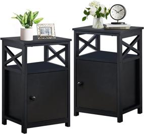 img 2 attached to 🛋️ VECELO Set of 2 Antique Black End Side Tables with Storage Cabinet - Modern & Large Capacity Bedside Nightstands for Living Room, Bedroom, and Office - Easy Assembly