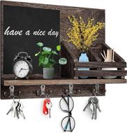 📬 rustic brown wall mounted mail holder with key hooks: organize letters, bills, magazines, and keys in style логотип