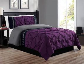 img 2 attached to 💜 Grand Linen 3 Piece Full Size Dark Purple/Grey/Black Double-Needle Stitch Puckered Pinch Pleat All-Season Bedding-Down Alternative Embroidered Comforter Set: Luxurious and Stylish Bedding for a Cozy Sleep Experience