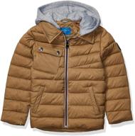 perry ellis boys' quilted jacket with down blend and fleece hood logo