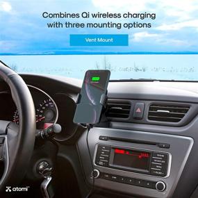 img 1 attached to 🚗 Atomi Qi Wireless Car Charger with 3-Way Mount - Quick Charge 3.0, Smartphone Holder, Auto Clamp, 360° Rotation, Hands-Free, Black