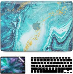 img 4 attached to Anban MacBook Air 13 Inch Case 2021 2020 2019 2018 Release A2337 M1 A2179 A1932 - Clear Green Marble Design with Keyboard Cover & Screen Protector