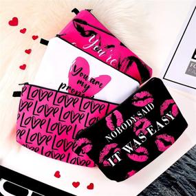 img 3 attached to 🎁 10-Piece Letter Printed Makeup Bags Set | Travel Pouches, Zippered Cosmetic Organizer, Toiletry Bag, Pencil Case | Ideal for Women, Girls | Christmas Gift (Black, Gold, and Pink Styles)