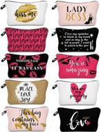 🎁 10-piece letter printed makeup bags set | travel pouches, zippered cosmetic organizer, toiletry bag, pencil case | ideal for women, girls | christmas gift (black, gold, and pink styles) logo